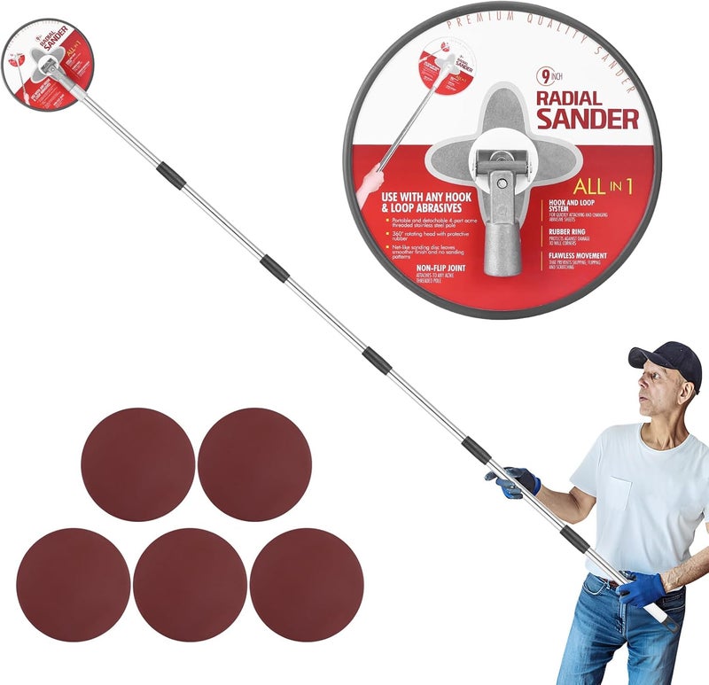 NigWarm Pole Sander for Drywall, 85 inch Drywall Sander With Extension Pole, Manual Hand Drywall Sander with Extension Pole for Painting Projects， 360 Circular Radial Sander + 5pcs Wall Sanding Discs - Image 1